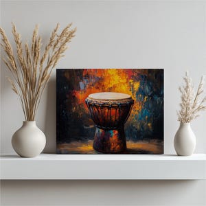 Djembe Canvas Wall Art, Vibrant Graffiti Design for Home Decor, Colorful Musical Instrument Painting, Urban Style Art for Enthusiasts
