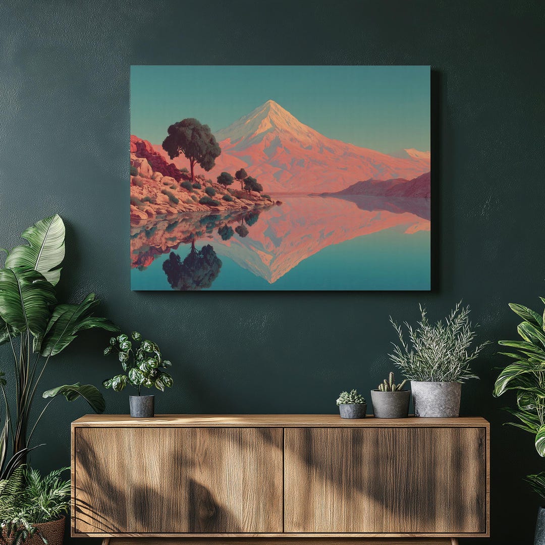 Minimalist Mountain Lake Canvas Wall Art – Pastel Serene Reflection ...