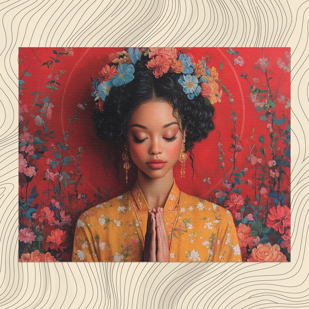 Wisdom Canvas Wall Art, Mystical Aura Chinoiserie Crimson Red Decor