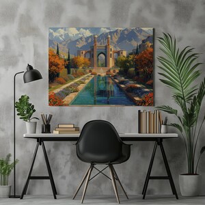 Iran Canvas Wall Art, Detailed Nostalgic Persian Garden Painting, High Resolution, Traditional Nowruz Celebration, Cinematic Lighting, Super