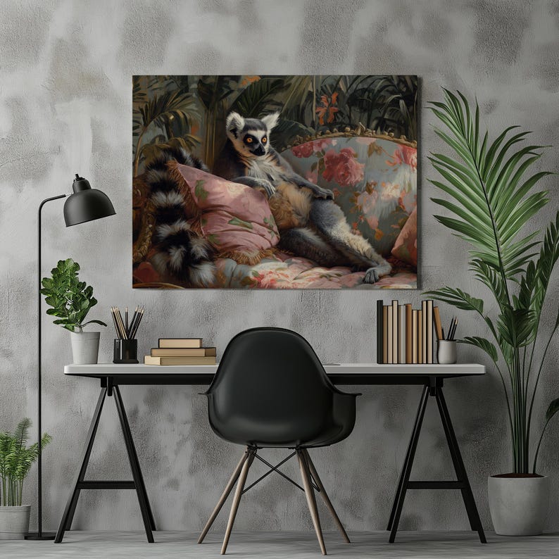 ABCD test mockup for Ring-tailed Lemur canvas wall art, wildlife decor, animal lover gift, nature themed wall decor, vibrant illustration, eco-friendly print