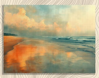 大きな海のキャンバス絵画：抽象的なビーチシーンアート - Etsy 日本