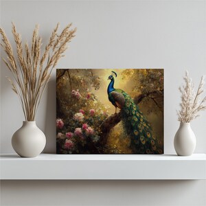 Vibrant Peacock Canvas Wall Art Painting - Tropical Bird Floral Print Decor for Living Room, Bedroom Office - Unique Nature Art Gift