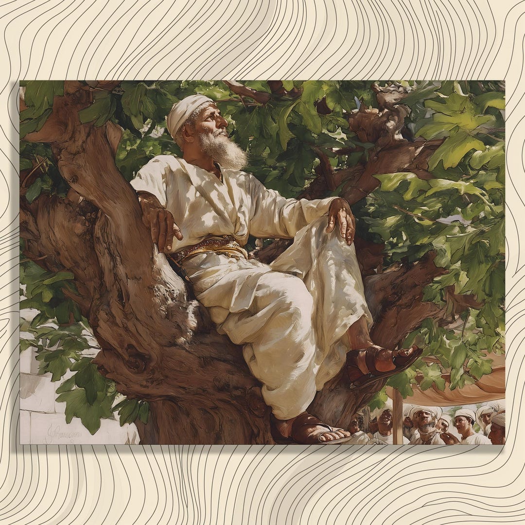 Zaqu Classic Biblical Scene Canvas Wall Art - Zacchaeus in Sycamore Tree Fig ...