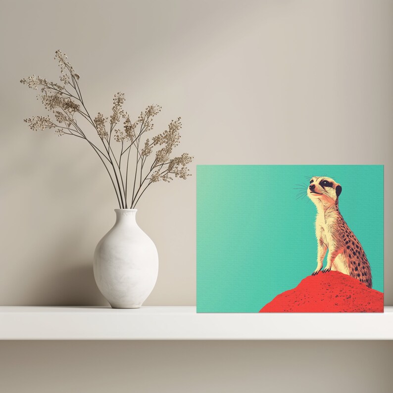 Playful Meerkat Canvas Wall Art, Red Rock Nature Painting Turquoise Sky