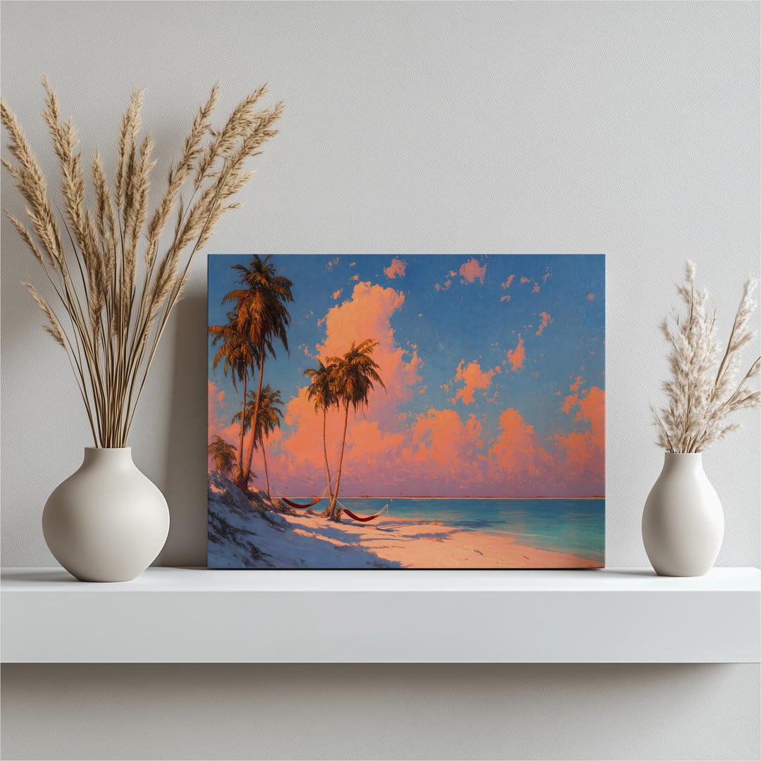 Tropical Beach Sunset Canvas Wall Art – Coastal Decor Ocean Wall Art ...