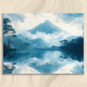 Serene Mountain Canvas Wall Art - Misty Lake Reflection Landscape Decor Print Minimal Nature Artwork Home Decor Gift Art Collectors Gift