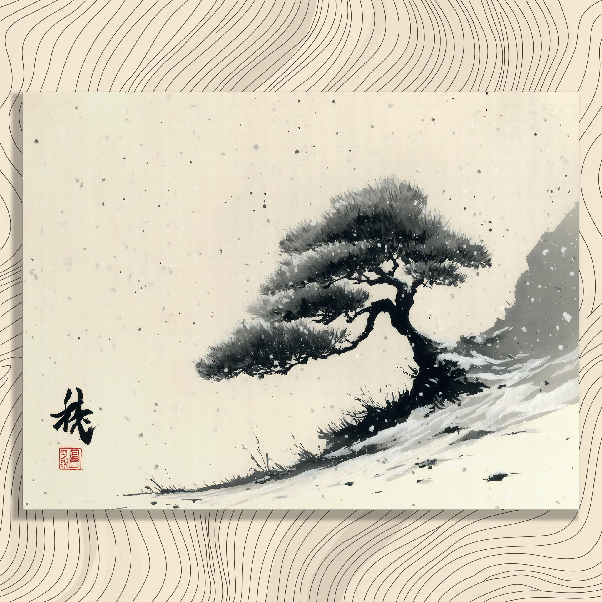 Japanese Sumi E Canvas Wall Art – Black and White Ink Painting