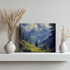 Switzerland Mountain Canvas Wall Art - Majestic Alpine Landscape Oil Painting Print for Living Room, Bedroom, Office Home Decor
