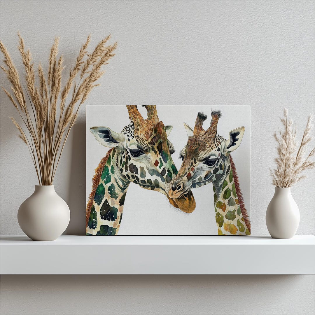 Watercolor Giraffe Painting Canvas Wall Art Print, Colorful Nature ...
