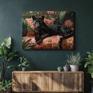 ブラックパンサーのキャンバスウォールアート、野生動物のプリント、ジャングルプレデターのインテリア、リビングルーム用の大きな猫のアートワーク、自然にインスパイアされたアートホーム