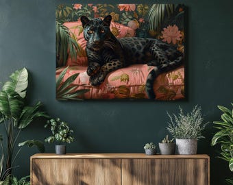 Black Panther Canvas Wall Art, Wildlife Animal Print, Jungle Predator Decor, Large Cat Artwork for Living Room, Nature Inspired Art Home