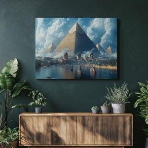 Pyramiden von Gizeh Leinwanddruck Wandkunst Nil Wüste Malerei Bunte Drucke Altes Ägypten Ägypten Dekor Ägyptische Kunstwerk Reisekunst