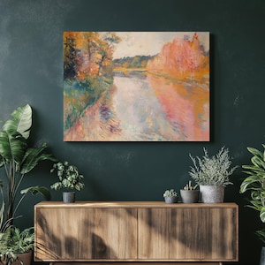 Serene River Canvas Wall Art, Nature Scene with Light Colors, Peaceful Water Landscape, Tranquil Stream Artwork, Calming Flowing Water