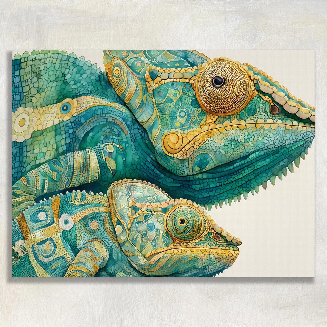 Colorful Chameleon Canvas Wall Art - Boho Tropical Reptile Decor
