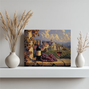 Vineyard Wine Canvas Wall Art - Rustic Wall Art Wine Decor Grape Vine Print Countryside Landscape Artwork Traditional Vineyard Print