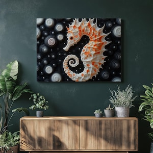 Vibrant Seahorse Canvas Wall Art Print - Colorful Marine Life Painting Decor for Living Room Bedroom Bathroom - Perfect Ocean Gift
