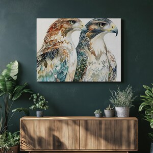 Hawk Canvas Wall Art with Baby Birds Elegant Wildlife Painting Perfect Gift Nature Lovers Home Decor Living Room, Inexpensive Wall Hangings