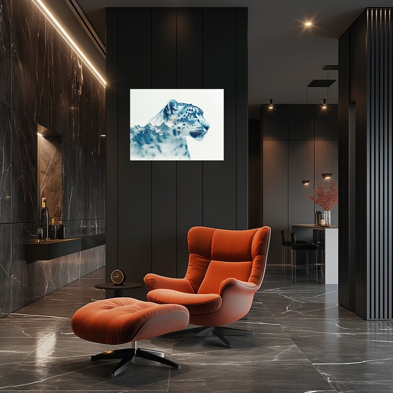 Snow Leopard Canvas Wall Art, Wildlife Print, Mountain Scene, Animal