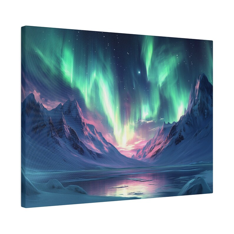Icy Northern Lights Canvas Wall Art, Stunning Polar Region Oil Painting