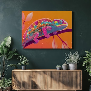 Chameleon Canvas Wall Art Stylish Home Decor Colorful Lizard Print Gift for Nature Lovers Unique Animal Artwork, Inexpensive Wall Art Prints