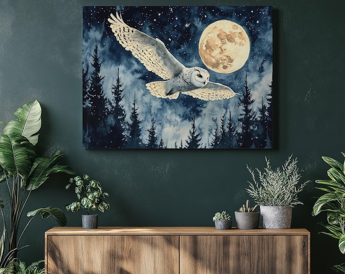 Snowy Owl Canvas Art - Winter Wildlife Painting, Majestic Owl on Snowy ...