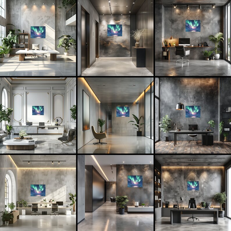 Icy Northern Lights Canvas Wall Art, Stunning Polar Region Oil Painting