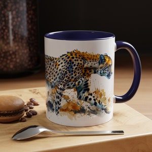 Blue Yellow Cheetah Mug | Animal Lover, Coffee Mug, Tea Mug, Nature, Present, Gift, Birthday, Holiday, Vacation, Beautiful Mugs, Popular
