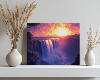 Serene Zimbabwe Canvas Wall Art, Victoria Falls with lush rainforest vibrant colors nostalgic landscape decor, Decoration for Home or Office