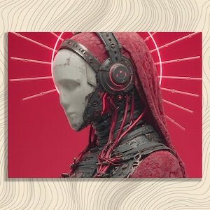 Futuristic Robot Halo Canvas Wall Art - Cyberpunk Canvas Art Robotic Figure Modern Robot Decor Biomechanical Figure Print Mechanical Decor