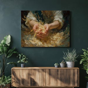 Hands with Wheat Canvas Wall Art – Country harvest painting realism farmhouse decor countryside print wheat field painting agriculture gift