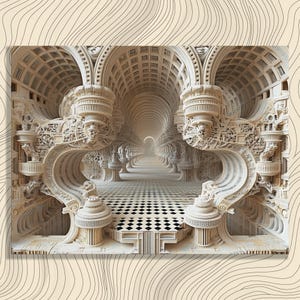 Illusieportaal canvas muurkunst, betoverend door Escher geïnspireerd decor surrealistische architectuur abstract ontwerp unieke patronen geometrische precisie