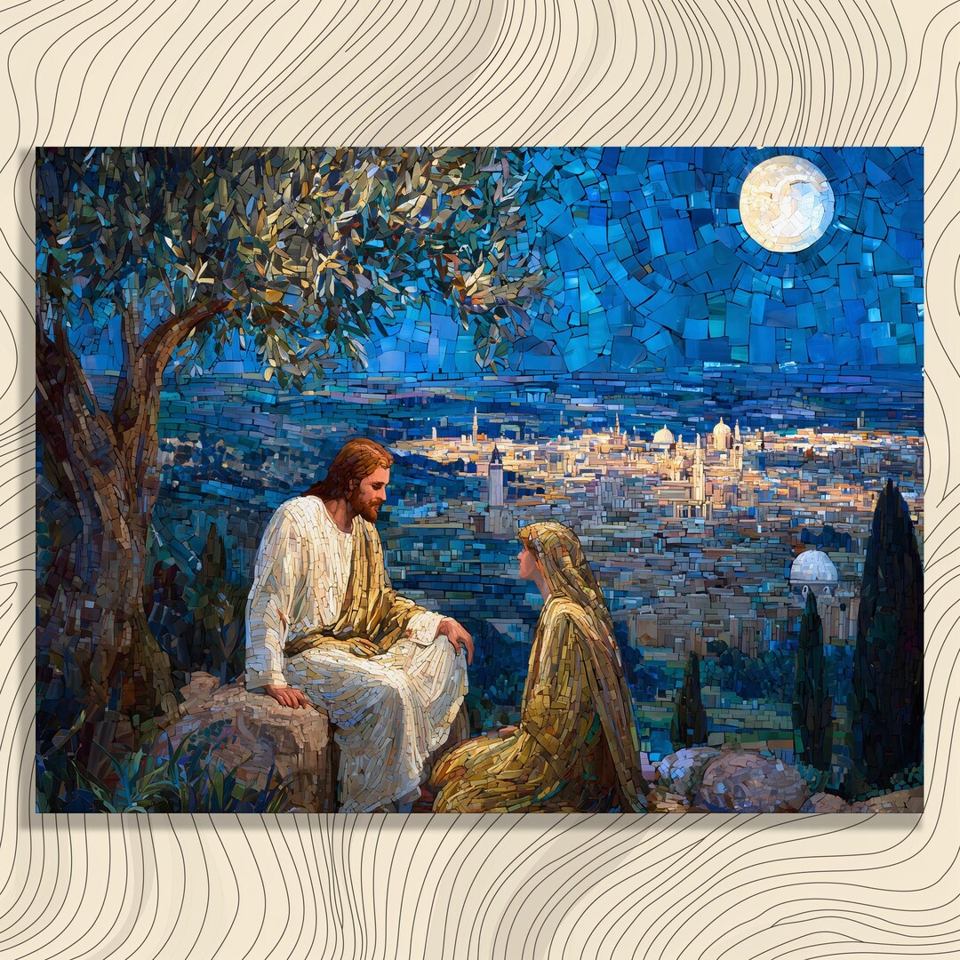 Jesus Mary Magdalene Canvas Wall Art – Mosaic Jerusalem Night Scene ...