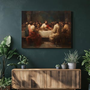 Jesus Last Supper Canvas Wall Art – Renaissance Oil Painting Reproduction Religious Wall Decor Biblical Canvas Print Christian Gift