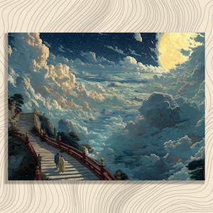 Moonlit Path Canvas Wall Art - Serene Night Landscape Painting Modern Mountain Decor Nature Lovers Gift Moonlit Landscape Decor