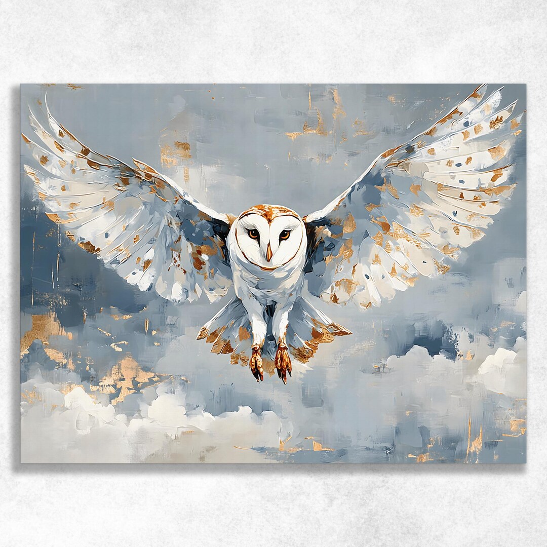 Majestic Owl Canvas Wall Art – Modern Wildlife Painting Snowy Owl in ...