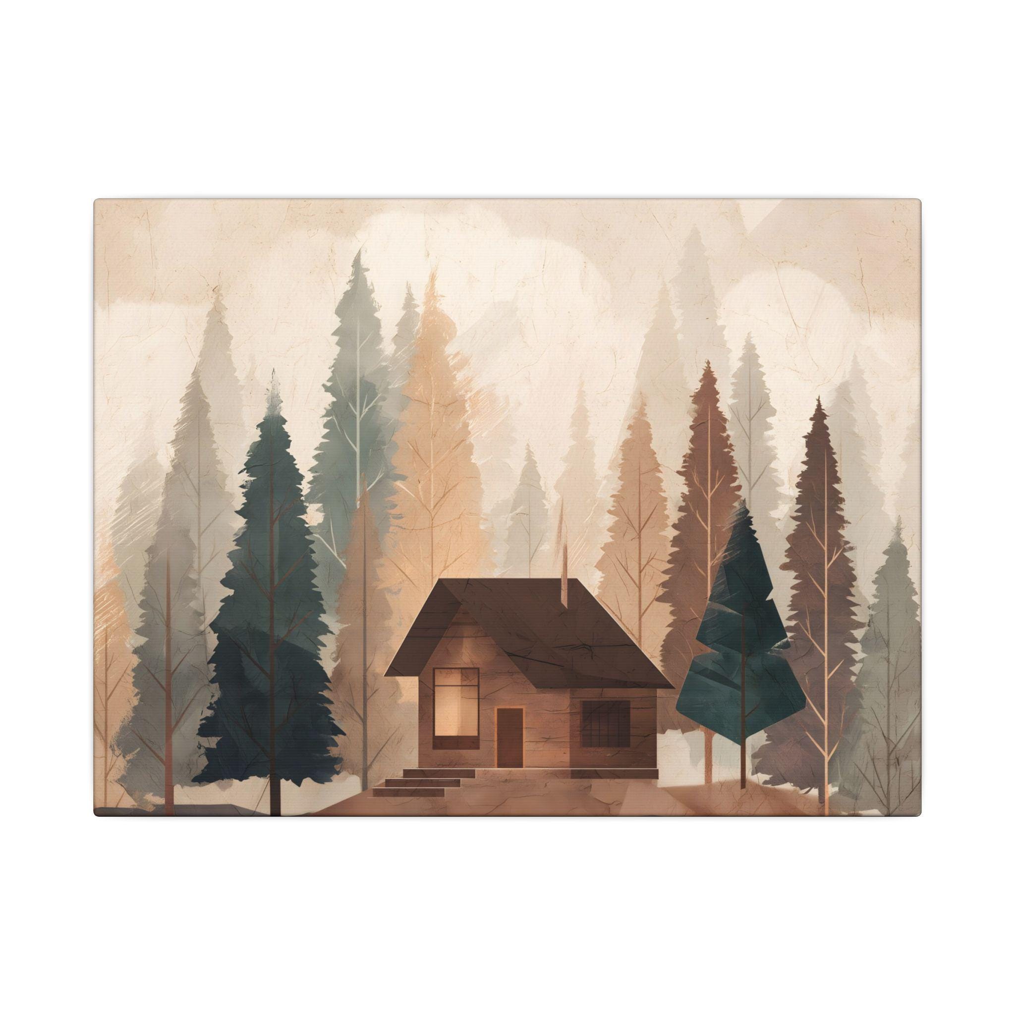 Cozy Cabin Forest Canvas Wall Art - Minimalist Rustic Woodland ...
