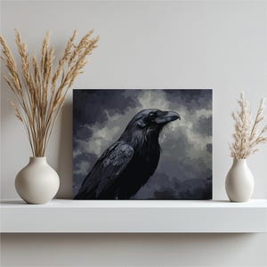 Elegant Raven Canvas Wall Art Print for Living Room - Minimalist Black Bird Painting Decor Unique Gift Idea for Home Office Bedroom