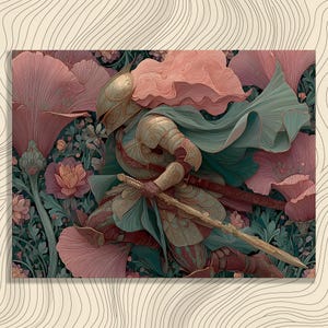 Ornate Knight Canvas Wall Art – Vintage Floral Medieval Fantasy Painting Decor Print Gift for Art Enthusiasts and Fantasy Lovers