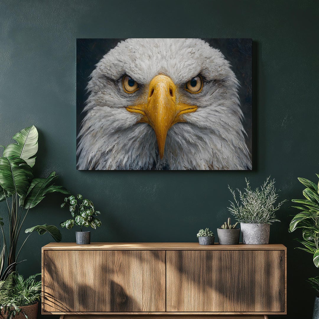 Bald Eagle Portrait Canvas Wall Art – Hyperreal Wildlife Painting ...