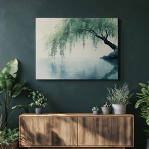 Serene Willow Tree Canvas Wall Art Print – Tranquil Nature Painting Decor Gift for Living Room, Bedroom, Office, Hallway, Study