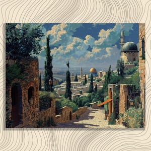 Israel canvas wall art poster, vibrant and realistic Jerusalem painting, traditional Israeli market decor, nostalgic historic site, Home Art