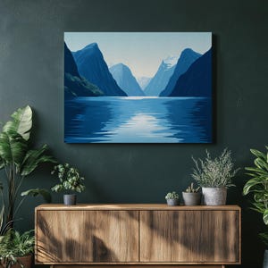 Milford Sound New Zealand Canvas Wall Art Print: Serene Mountain Landscape Painting Decor for Living Room or Office, Perfect Nature Art Gift