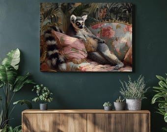 Ring-tailed Lemur canvas wall art, wildlife decor, animal lover gift, nature themed wall decor, vibrant illustration, eco-friendly print