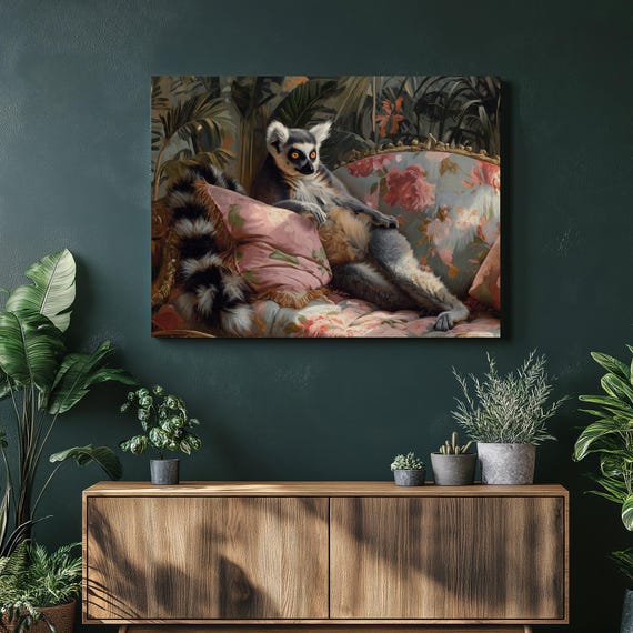 Ring-tailed Lemur canvas wall art, wildlife decor, animal lover gift, nature themed wall decor, vibrant illustration, eco-friendly print