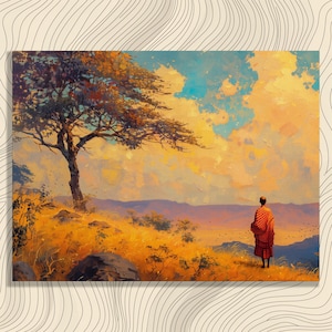 Kenya Canvas Wall Art, Detailed Oil Paint Safari Landscape, Maasai Culture Artwork, Decoration for Home, Office, Entrance, Toilet or Bedroom