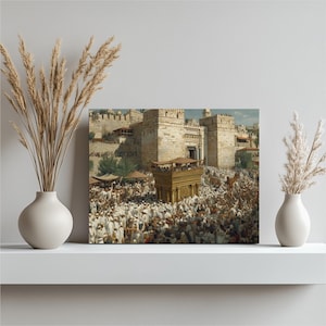 Jerusalem Feast Procession Canvas Wall Art – Traditional Biblical Painting Archival Print Sacred Gift Historical Architecture Crowd Scene