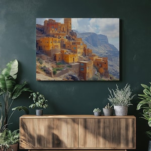 Yemen Saudi Arabia Canvas Wall Art - Ancient Middle Eastern Landscape Architecture Print - Rustic Home Decor for Living Room Bedroom