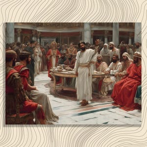 Apostle Paul Trial canvas wall art – traditional biblical painting ancient rome scene roman officials tribunal marble columns victorian