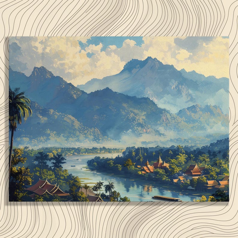 Test 3 mockup for Catchy Laos Canvas Wall Art Nostalgic Luang Prabang Detailed Painting for Living Room Decoration Glittering, Inexpensive Canvas Wall Artwork